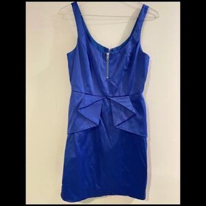 BCBGENERATION SILKY ROYAL BLUE PEPLUM MINI DRESS 0